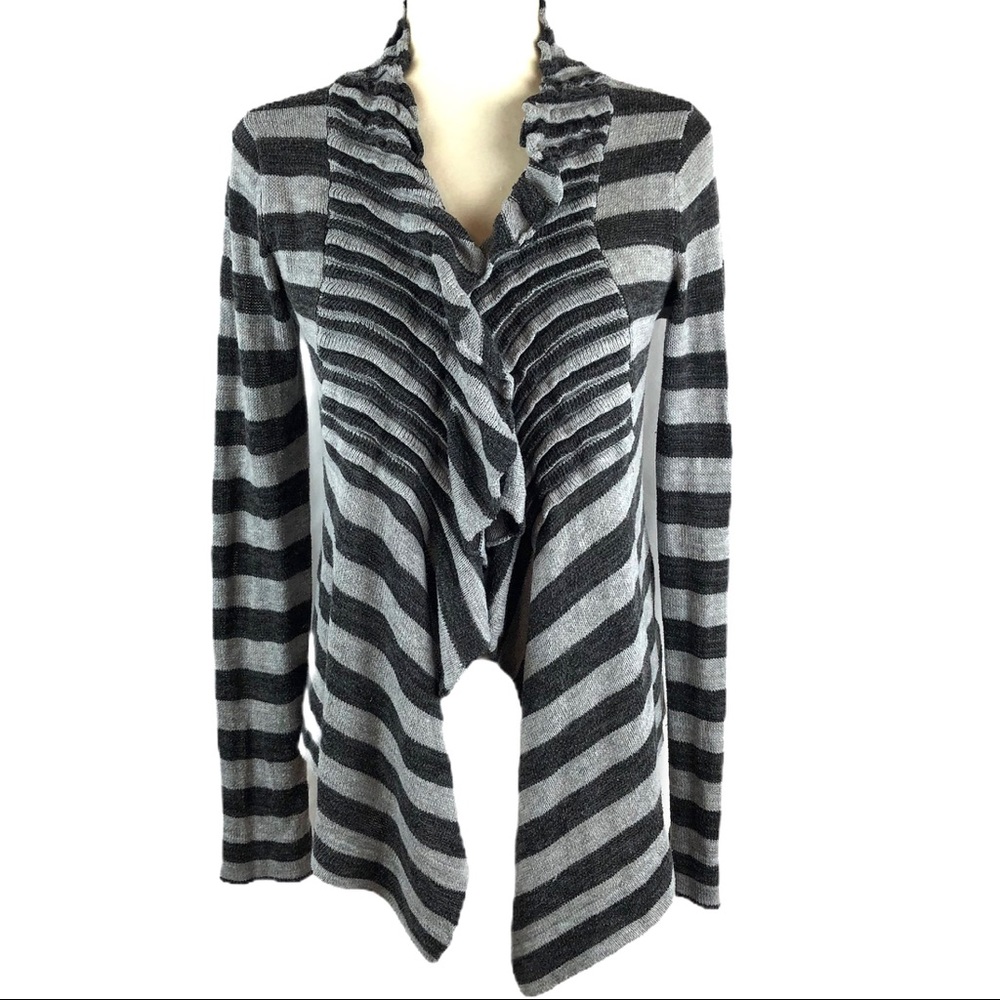 5/48 Gray Striped Ruffle Cardigan
